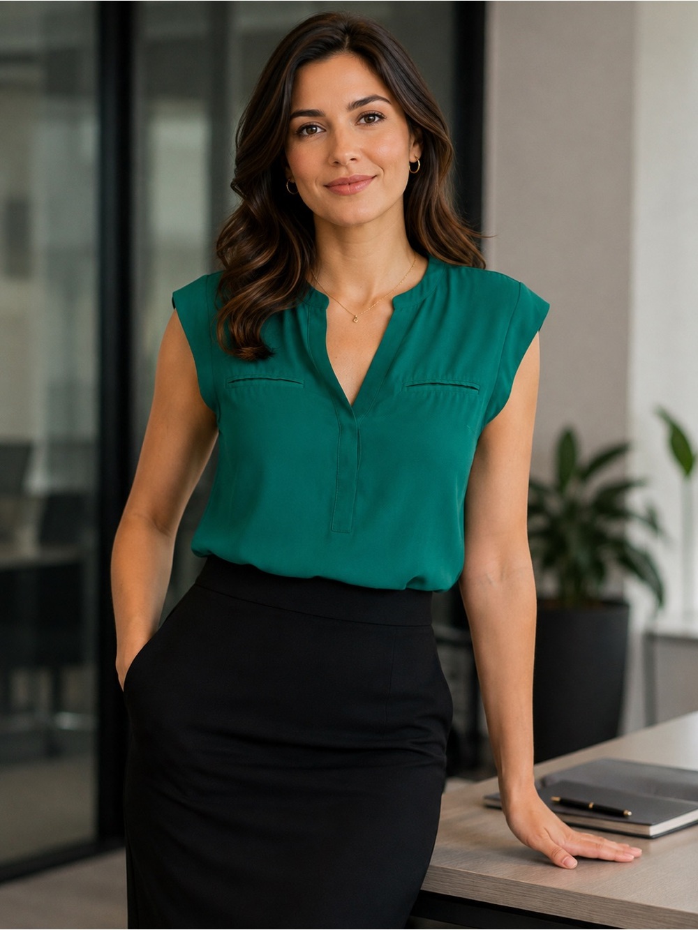 The Limited Teardrop Neck Sleeveless Blouse in Emerald